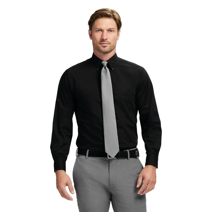 izod ALL-OVER STRETCH BUTTON-DOWN DRESS SHIRT (BUTTON DOWN COLLAR) - BLACK