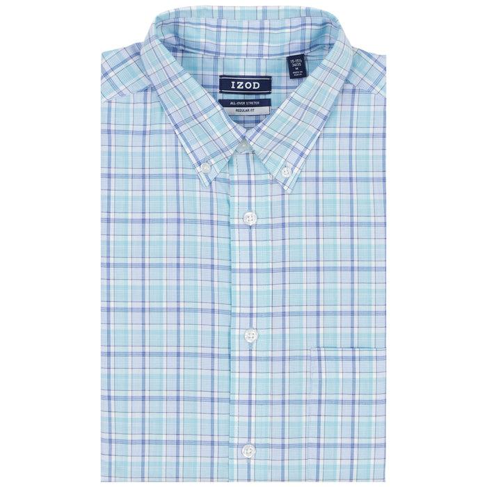 Izod ALL OVER STRETCH PLAID BUTTON DOWN DRESS SHIRT (BUTTON DOWN COLLAR) - LIMPET SHELL