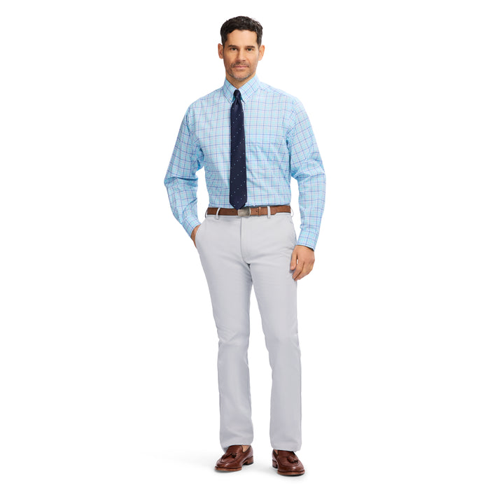 Izod ALL OVER STRETCH PLAID BUTTON DOWN DRESS SHIRT (BUTTON DOWN COLLAR) - LIMPET SHELL