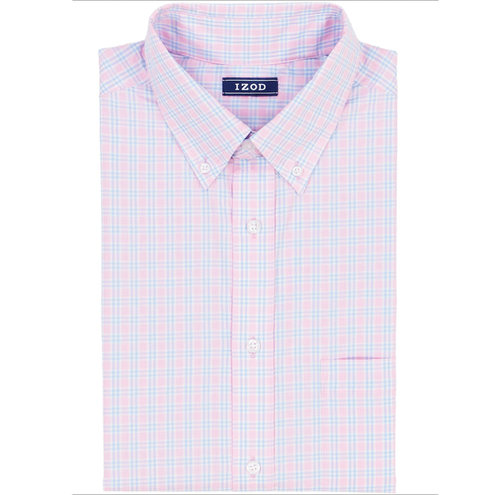Izod ALL OVER STRETCH PLAID BUTTON DOWN DRESS SHIRT (BUTTON DOWN COLLAR) - LILAC SACHET