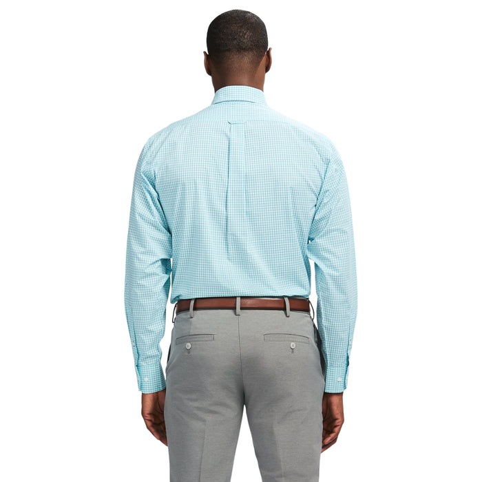 Izod ALL OVER STRETCH PLAID BUTTON DOWN DRESS SHIRT - LIMPET SHELL