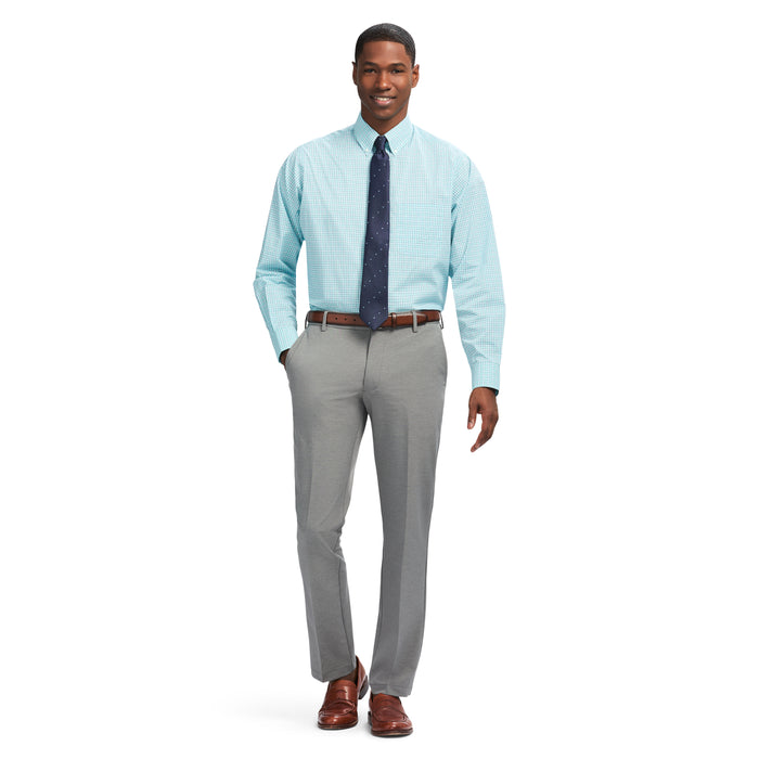 Izod ALL OVER STRETCH PLAID BUTTON DOWN DRESS SHIRT - LIMPET SHELL