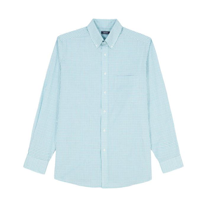 Izod ALL OVER STRETCH PLAID BUTTON DOWN DRESS SHIRT - LIMPET SHELL