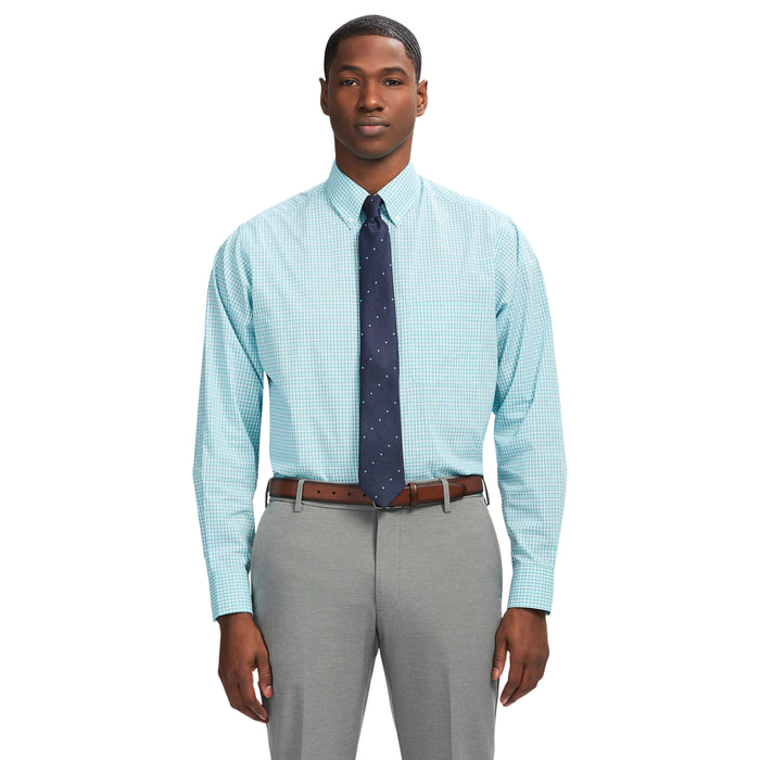 izod ALL OVER STRETCH PLAID BUTTON DOWN DRESS SHIRT - LIMPET SHELL