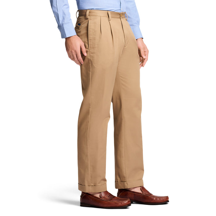 Izod AMERICAN CHINO DOUBLE PLEATED PANT - ENGLISH KHAKI