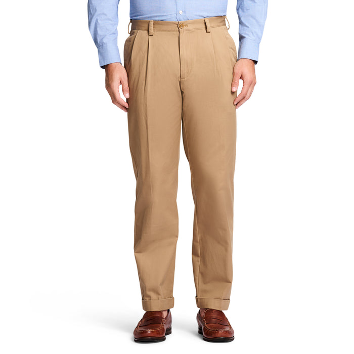 izod AMERICAN CHINO DOUBLE PLEATED PANT - ENGLISH KHAKI