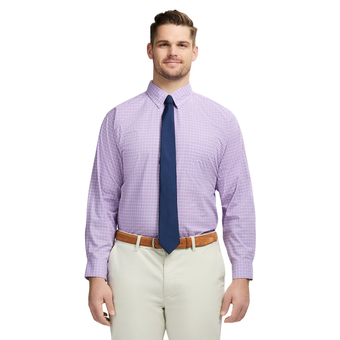 izod BIG & TALL ALL-OVER STRETCH BUTTON DOWN DRESS SHIRT - SHEER LILAC