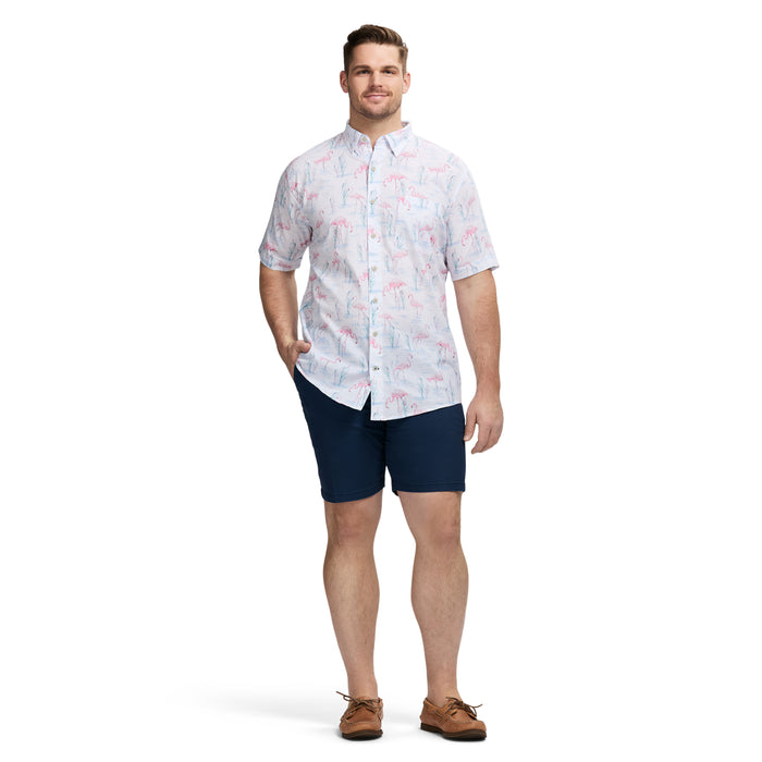 Izod BIG & TALL DOCKSIDE SHORT SLEEVE CHAMBRAY PRINTED SHIRT - BRIGHT WHITE