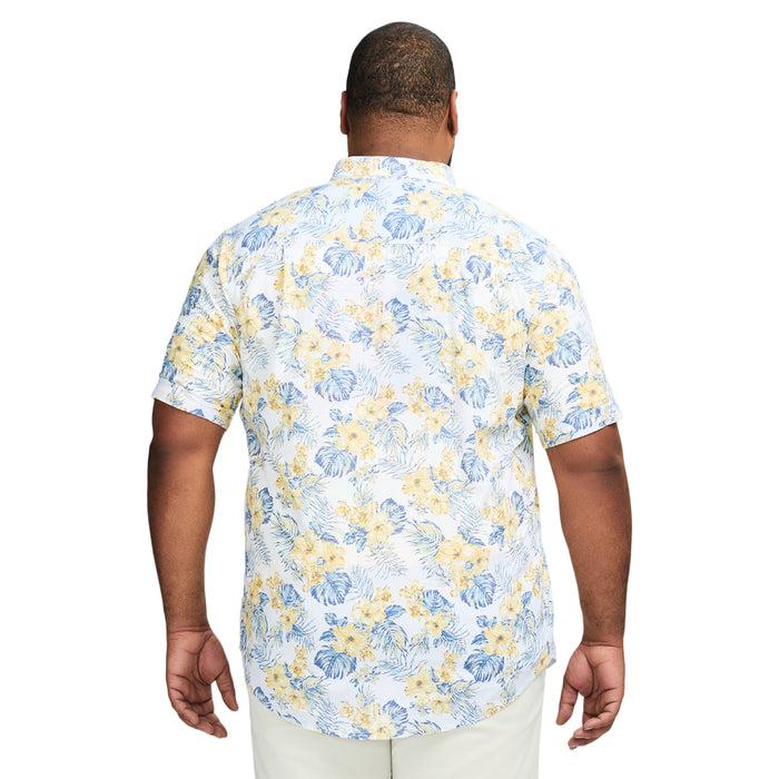 Izod BIG & TALL DOCKSIDE SHORT SLEEVE CHAMBRAY PRINTED SHIRT - BRIGHT WHITE