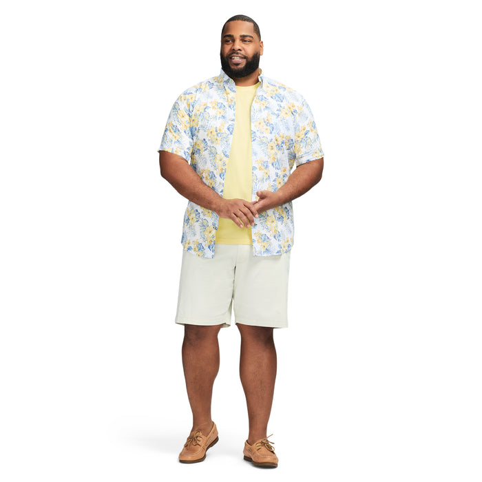 Izod BIG & TALL DOCKSIDE SHORT SLEEVE CHAMBRAY PRINTED SHIRT - BRIGHT WHITE