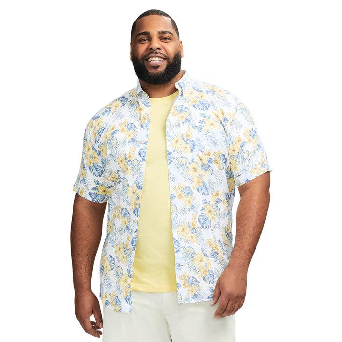 izod BIG & TALL DOCKSIDE SHORT SLEEVE CHAMBRAY PRINTED SHIRT - BRIGHT WHITE