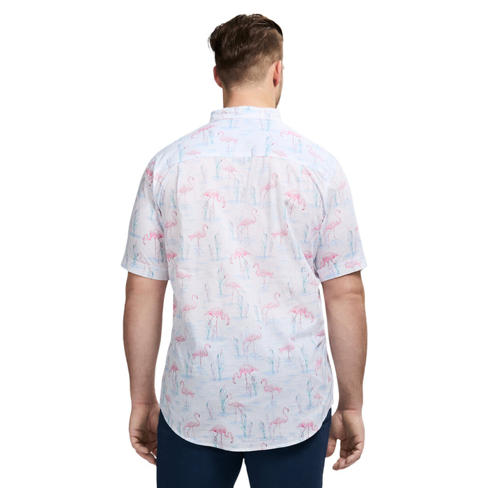 Izod BIG & TALL DOCKSIDE SHORT SLEEVE CHAMBRAY PRINTED SHIRT - BRIGHT WHITE