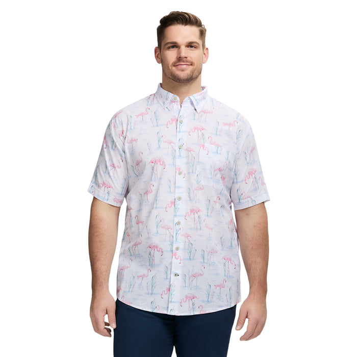 izod BIG & TALL DOCKSIDE SHORT SLEEVE CHAMBRAY PRINTED SHIRT - BRIGHT WHITE