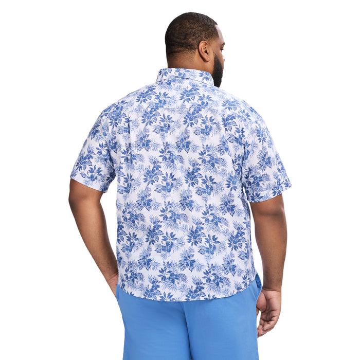 Izod BIG & TALL DOCKSIDE SHORT SLEEVE CHAMBRAY PRINTED SHIRT - BRIGHT WHITE