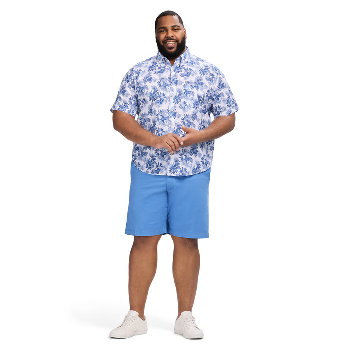 Izod BIG & TALL DOCKSIDE SHORT SLEEVE CHAMBRAY PRINTED SHIRT - BRIGHT WHITE