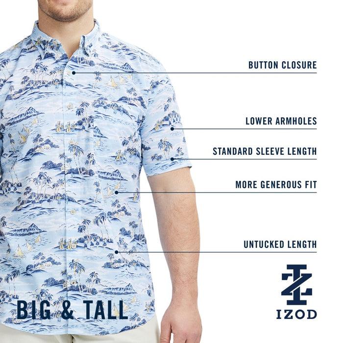 Izod BIG & TALL DOCKSIDE SHORT SLEEVE CHAMBRAY PRINTED SHIRT - BRIGHT WHITE