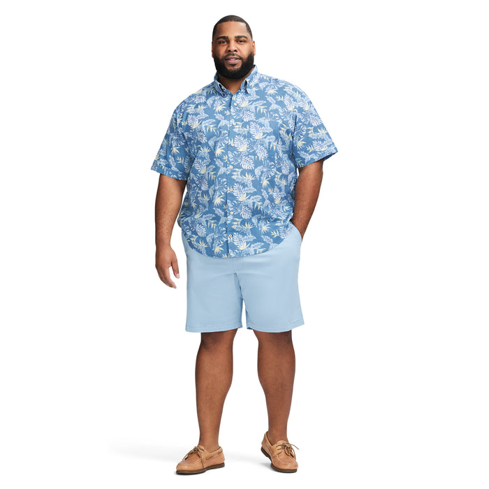Izod BIG & TALL DOCKSIDE SHORT SLEEVE CHAMBRAY PRINTED SHIRT - MOONLIGHT BLUE