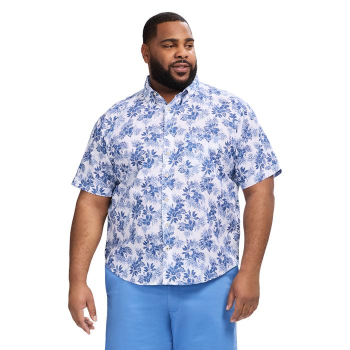 izod BIG & TALL DOCKSIDE SHORT SLEEVE CHAMBRAY PRINTED SHIRT - BRIGHT WHITE