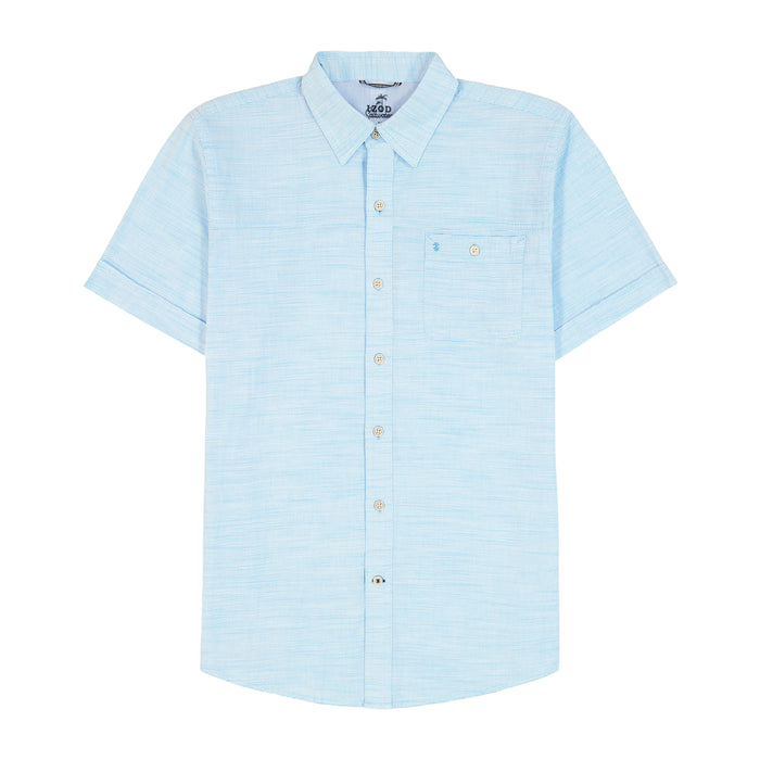 Izod BIG & TALL DOCKSIDE SHORT SLEEVE CHAMBRAY SHIRT - AQUARIUS