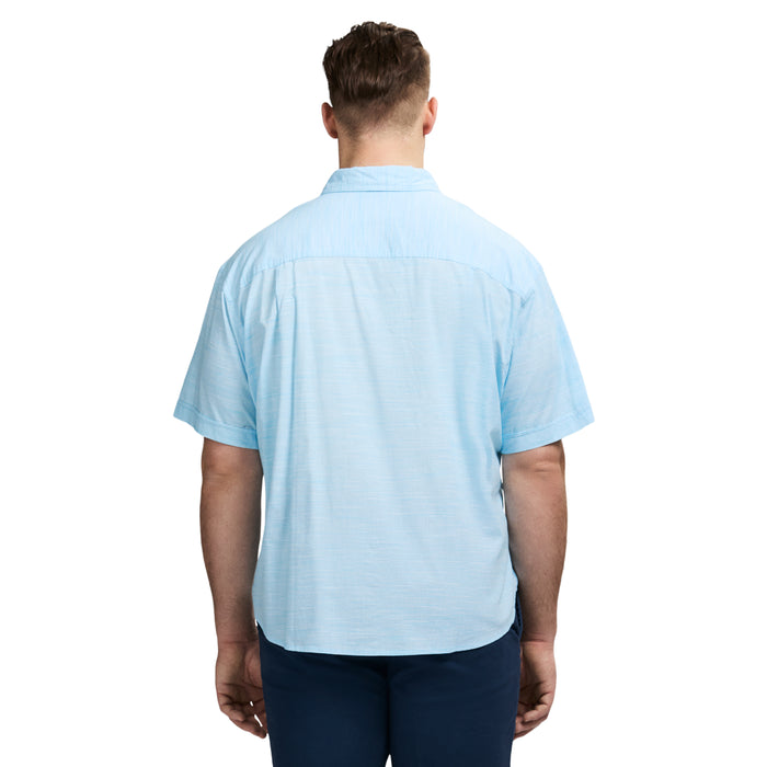 Izod BIG & TALL DOCKSIDE SHORT SLEEVE CHAMBRAY SHIRT - AQUARIUS