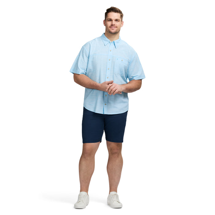 Izod BIG & TALL DOCKSIDE SHORT SLEEVE CHAMBRAY SHIRT - AQUARIUS