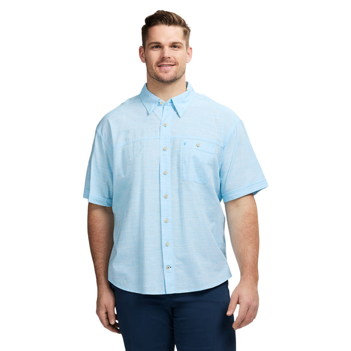 izod BIG & TALL DOCKSIDE SHORT SLEEVE CHAMBRAY SHIRT - AQUARIUS