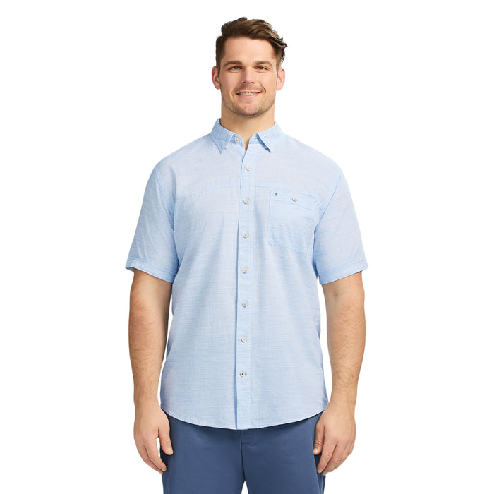 izod BIG & TALL DOCKSIDE SHORT SLEEVE CHAMBRAY SHIRT - BLUE REVIVAL