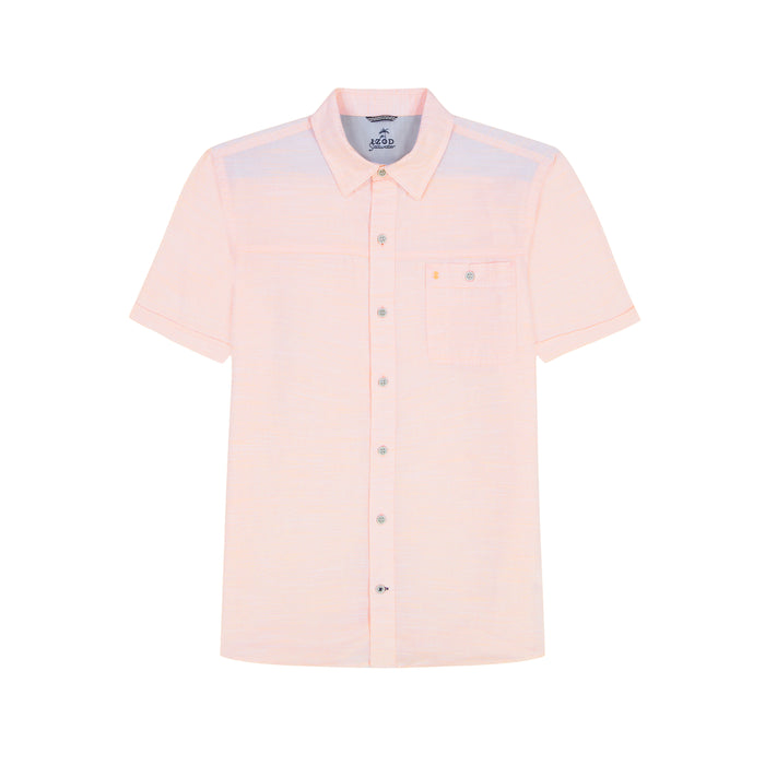 Izod BIG & TALL DOCKSIDE SHORT SLEEVE CHAMBRAY SHIRT - CANTALOUPE