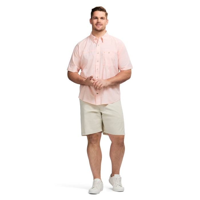 Izod BIG & TALL DOCKSIDE SHORT SLEEVE CHAMBRAY SHIRT - CANTALOUPE