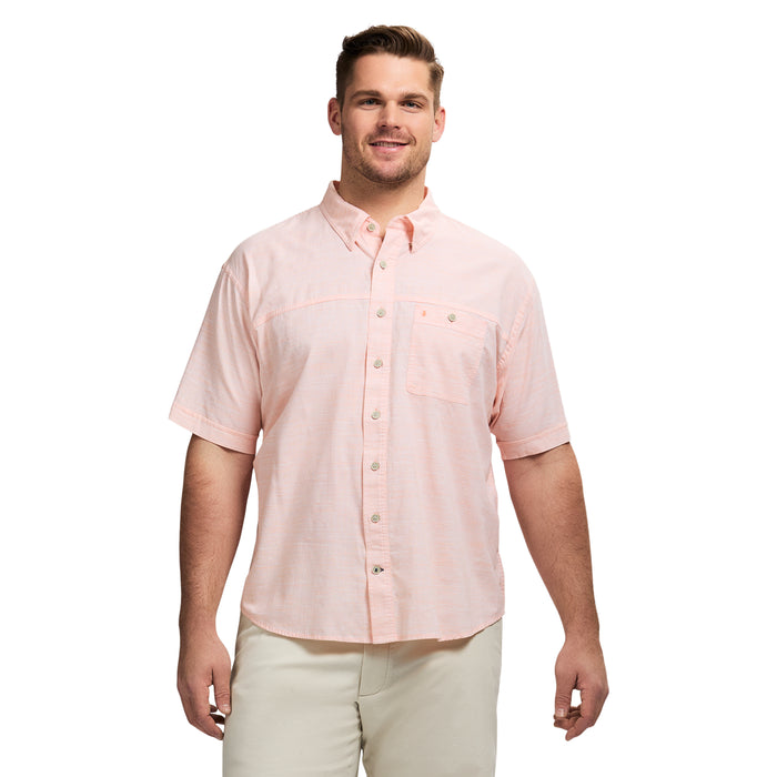 izod BIG & TALL DOCKSIDE SHORT SLEEVE CHAMBRAY SHIRT - CANTALOUPE