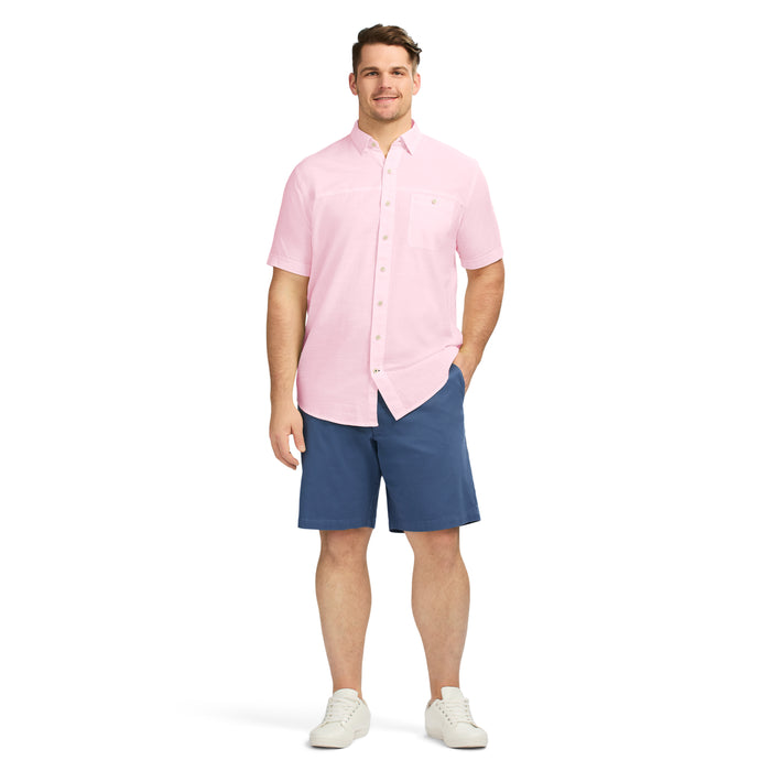 Izod BIG & TALL DOCKSIDE SHORT SLEEVE CHAMBRAY SHIRT - PINK CARNATION