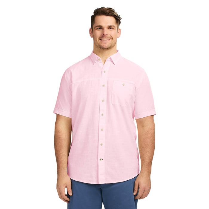 izod BIG & TALL DOCKSIDE SHORT SLEEVE CHAMBRAY SHIRT - PINK CARNATION