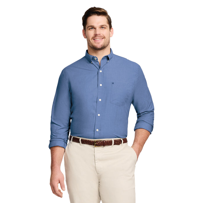 izod BIG & TALL PERFORMANCE COMFORT LONG SLEEVE BUTTON DOWN SHIRT - ESTATE BLUE
