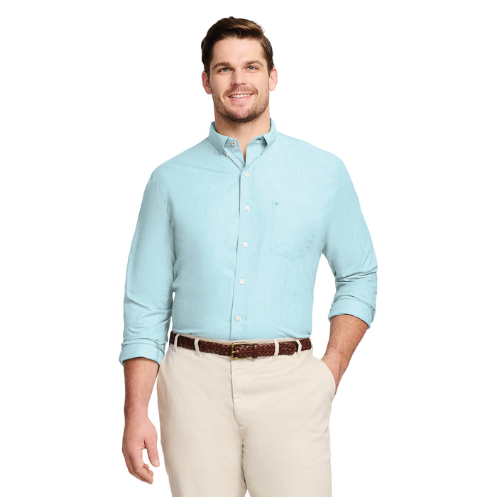 izod BIG & TALL PERFORMANCE COMFORT LONG SLEEVE BUTTON DOWN SHIRT - BLUE RADIANCE