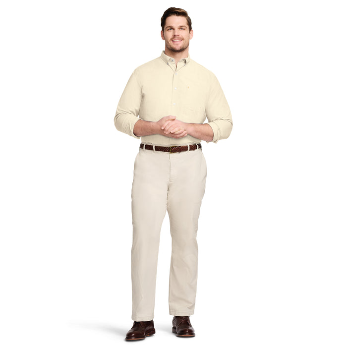 Izod BIG & TALL PERFORMANCE COMFORT LONG SLEEVE BUTTON DOWN SHIRT - GOLDEN CREAM