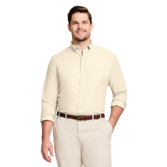izod BIG & TALL PERFORMANCE COMFORT LONG SLEEVE BUTTON DOWN SHIRT - GOLDEN CREAM