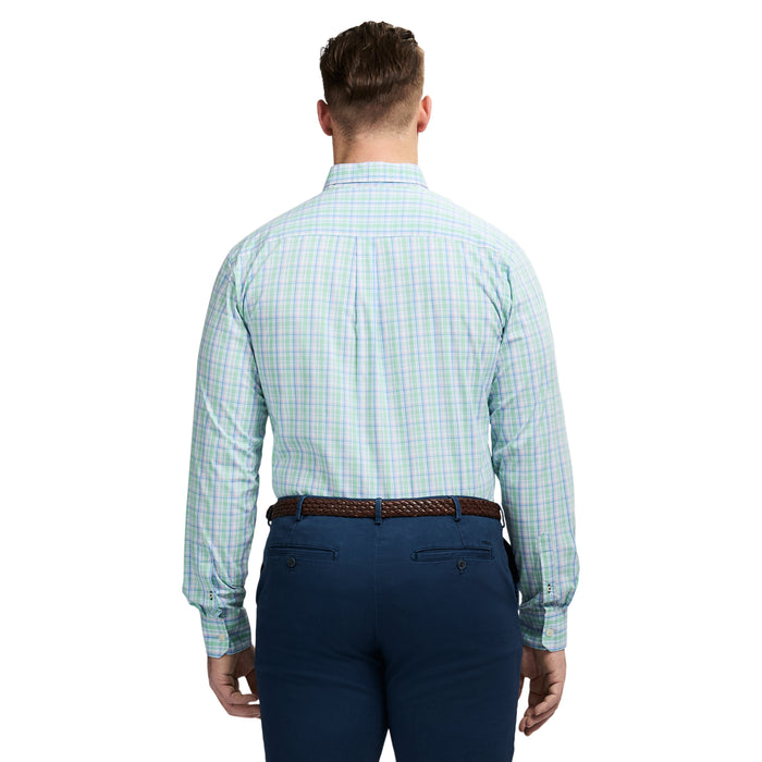 Izod BIG & TALL PERFORMANCE COMFORT LONG SLEEVE PLAID BUTTON DOWN SHIRT - BIRDS EGG GREEN