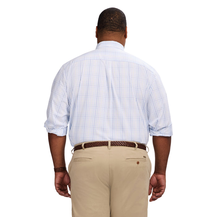 Izod BIG & TALL PERFORMANCE COMFORT LONG SLEEVE PLAID BUTTON DOWN SHIRT - BRIGHT WHITE