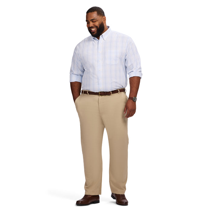 Izod BIG & TALL PERFORMANCE COMFORT LONG SLEEVE PLAID BUTTON DOWN SHIRT - BRIGHT WHITE