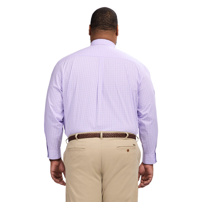 Izod BIG & TALL PERFORMANCE COMFORT LONG SLEEVE PLAID BUTTON DOWN SHIRT - VIOLA