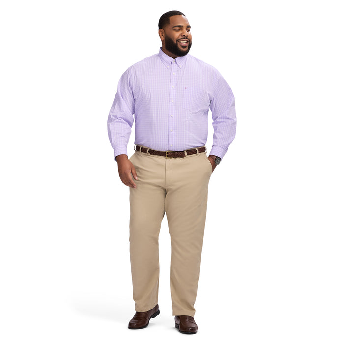 Izod BIG & TALL PERFORMANCE COMFORT LONG SLEEVE PLAID BUTTON DOWN SHIRT - VIOLA