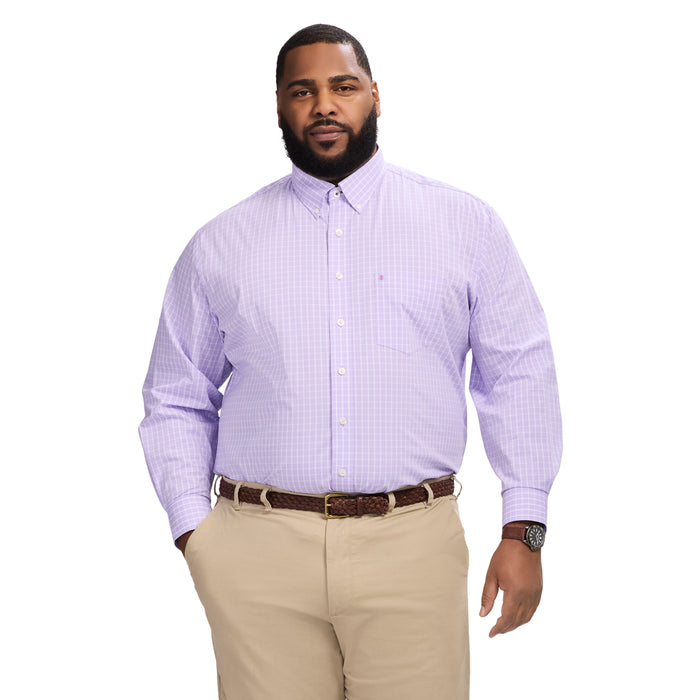 izod BIG & TALL PERFORMANCE COMFORT LONG SLEEVE PLAID BUTTON DOWN SHIRT - VIOLA