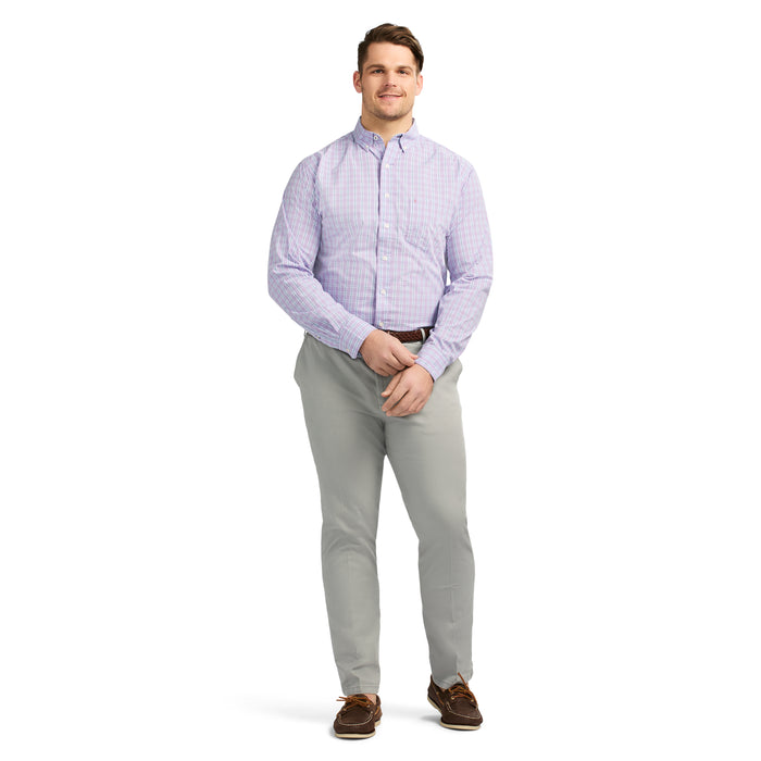 Izod BIG & TALL PERFORMANCE COMFORT LONG SLEEVE PLAID BUTTON DOWN SHIRT - VIOLA