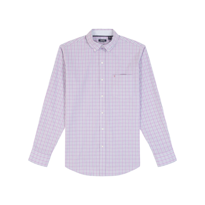 Izod BIG & TALL PERFORMANCE COMFORT LONG SLEEVE PLAID BUTTON DOWN SHIRT - VIOLA