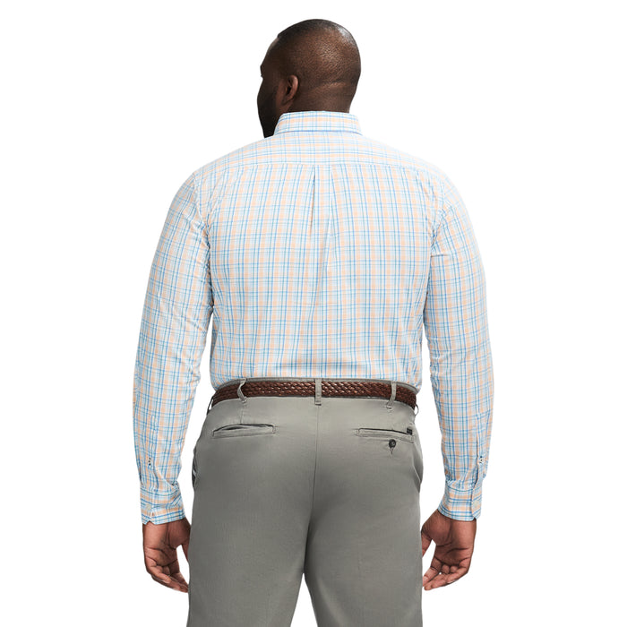 Izod BIG & TALL PERFORMANCE COMFORT LONG SLEEVE PLAID BUTTON DOWN SHIRT - ALMOND CREAM
