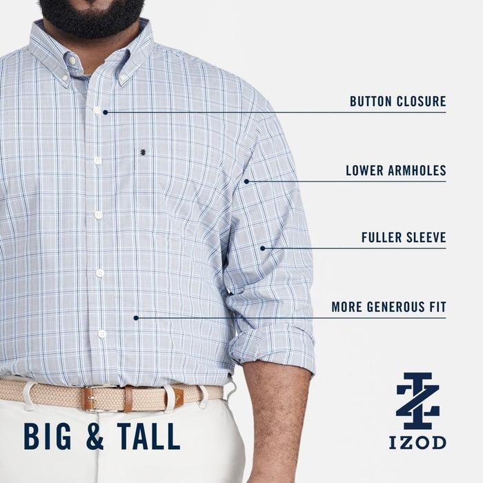 Izod BIG & TALL PERFORMANCE COMFORT LONG SLEEVE PLAID BUTTON DOWN SHIRT - ALMOND CREAM