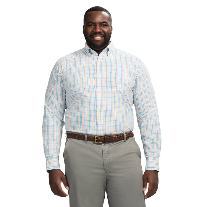 izod BIG & TALL PERFORMANCE COMFORT LONG SLEEVE PLAID BUTTON DOWN SHIRT - ALMOND CREAM