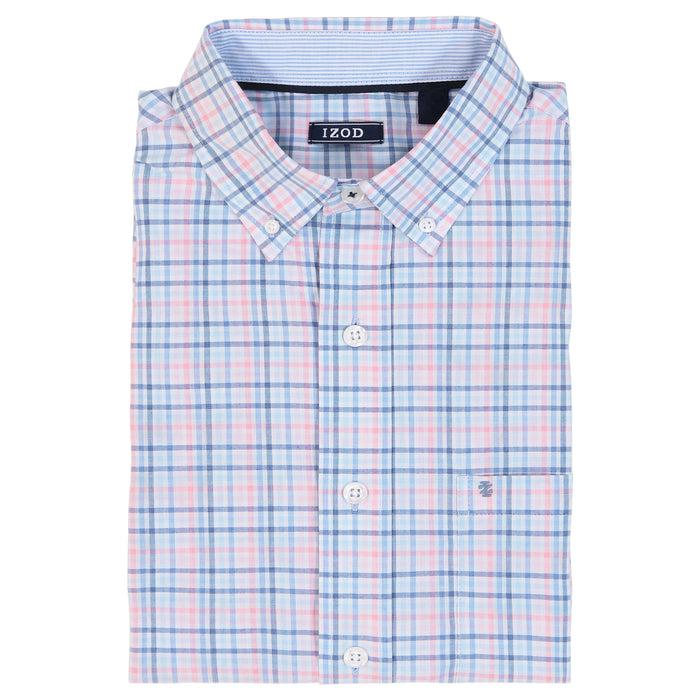 Izod BIG & TALL PERFORMANCE COMFORT LONG SLEEVE PLAID BUTTON DOWN SHIRT - FAIRY TALE