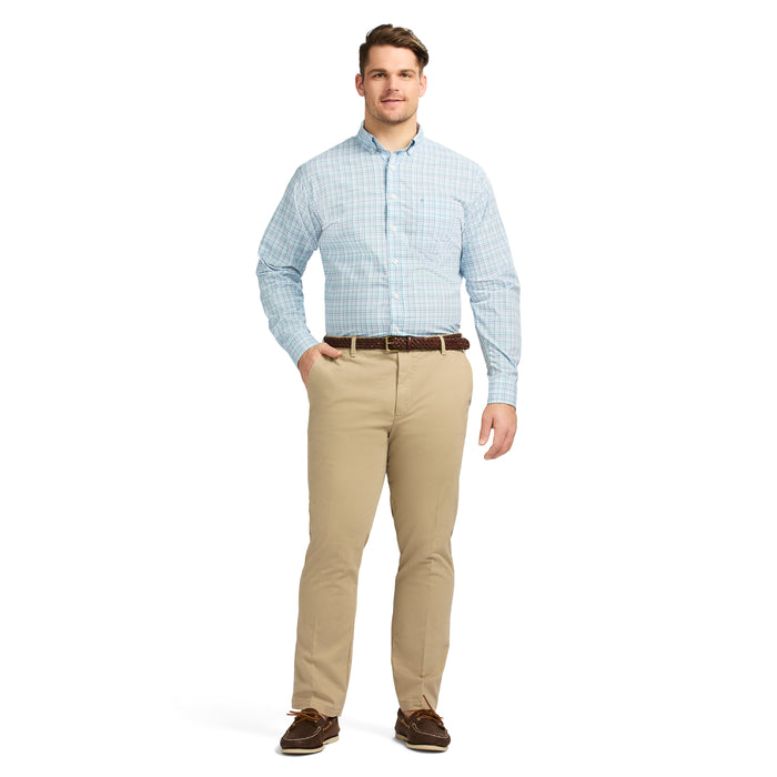 Izod BIG & TALL PERFORMANCE COMFORT LONG SLEEVE PLAID BUTTON DOWN SHIRT - CRYSTAL BLUE