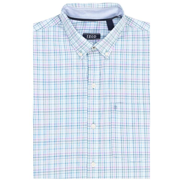 Izod BIG & TALL PERFORMANCE COMFORT LONG SLEEVE PLAID BUTTON DOWN SHIRT - CRYSTAL BLUE